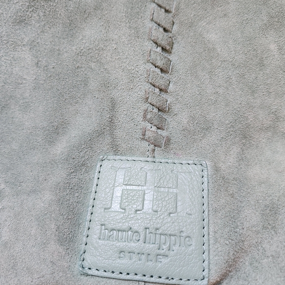 Haute Hippe Suede Leather Sage Green Shoulder Bag Purse & Wallet Boho Sz M - Picture 2 of 16